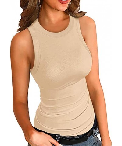 Women's Ribbed Racerback Tank Tops Sleeveless Casual Basic Cami Tops Workout Fittness Vest Bulit in Bra Undershirts 001-beige...