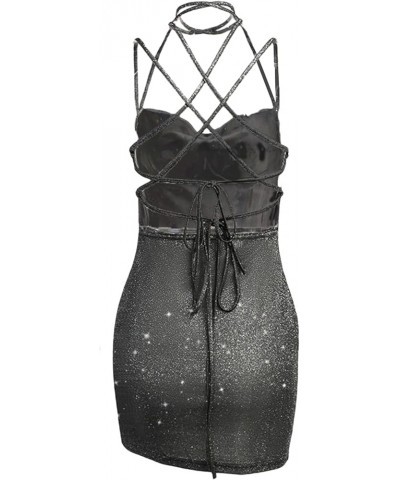 Women Sequin Mini Dress Sexy Spaghetti Strap Sleeveless Backless Short Sparkle Dress Y2k Summer Cocktail Party Dress E Black ...