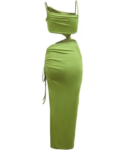 Women Sexy Dress Hollow Out Spaghetti Strap Bodycon Halter Backless Maxi Dress Cut Out Split Cocktail Clubwear Green $9.68 Dr...