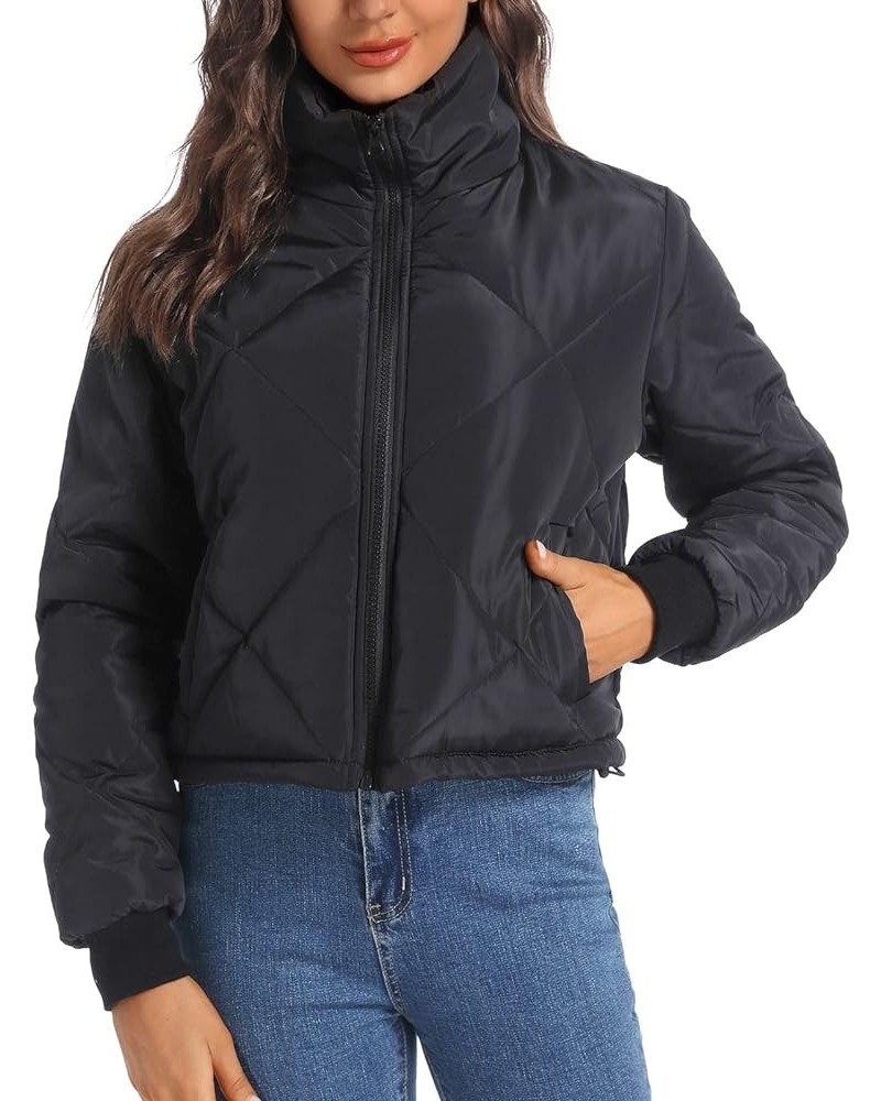 Black Lightweight Quilted Jackets for Women Dressy Long Sleeve Padded Winter Jacket Black $8.57 Jackets