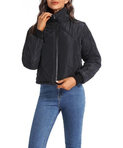 Black Lightweight Quilted Jackets for Women Dressy Long Sleeve Padded Winter Jacket Black $8.57 Jackets