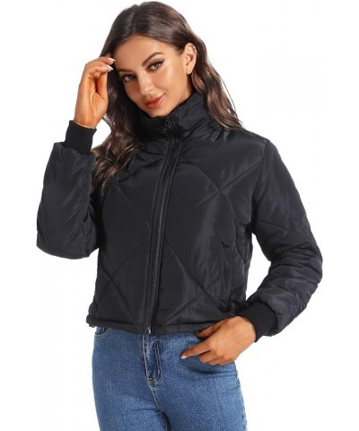 Black Lightweight Quilted Jackets for Women Dressy Long Sleeve Padded Winter Jacket Black $8.57 Jackets