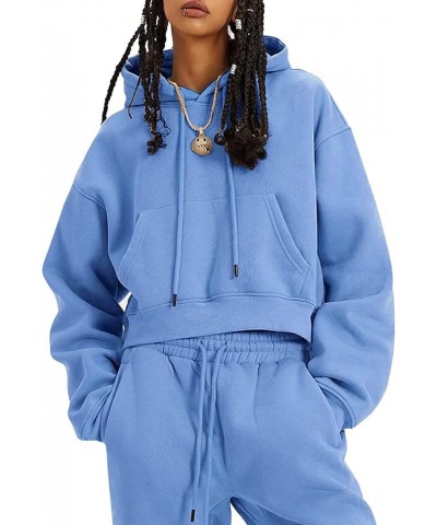 Womens Sweatsuits 2 Piece Fleece Outfits Long Sleeve Crop Hoodies Pullover Jogger Pants Casual Athletic Set Light Blue $31.31...