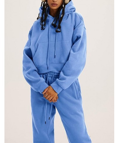 Womens Sweatsuits 2 Piece Fleece Outfits Long Sleeve Crop Hoodies Pullover Jogger Pants Casual Athletic Set Light Blue $31.31...