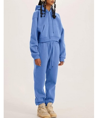 Womens Sweatsuits 2 Piece Fleece Outfits Long Sleeve Crop Hoodies Pullover Jogger Pants Casual Athletic Set Light Blue $31.31...