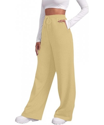 Baggy Wide Leg Sweatpants for Women Fleece Joggers with Pockets Comfy High Waist Lounge Pants Drawstring Sweat Pants A006-bei...