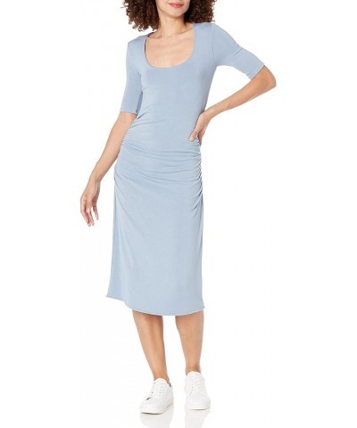 Women's Ruched Scoop Neck Dress Pearl Blue $50.65 Dresses