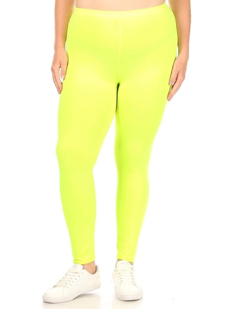 Women's Plus Size Elastic Band Waist Stretch Comfy Workout Leggings Pants Made in USA Mle00928 Neon Yellow $10.77 Leggings