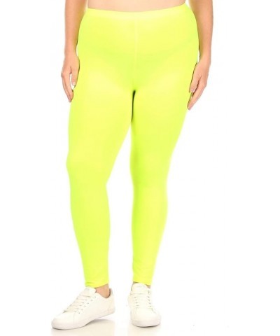 Women's Plus Size Elastic Band Waist Stretch Comfy Workout Leggings Pants Made in USA Mle00928 Neon Yellow $10.77 Leggings