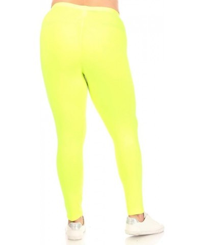 Women's Plus Size Elastic Band Waist Stretch Comfy Workout Leggings Pants Made in USA Mle00928 Neon Yellow $10.77 Leggings