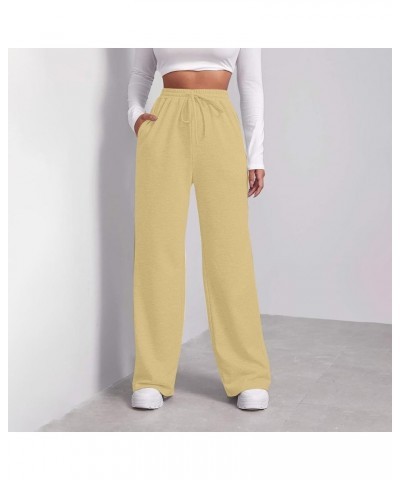 Baggy Wide Leg Sweatpants for Women Fleece Joggers with Pockets Comfy High Waist Lounge Pants Drawstring Sweat Pants A006-bei...