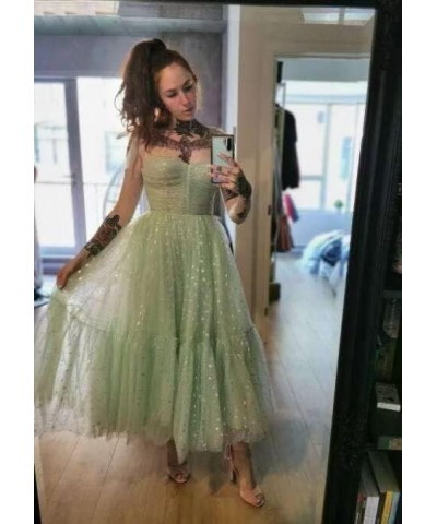 Puff Sleeve Homecoming Dresses Tulle Prom Dresses 2022 Sparkly Starry Puffy Dress Formal Evening Party Gowns Mint Long $28.31...