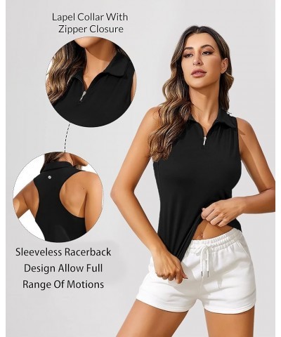 Womens Racerback Golf Polo Shirts Sleeveless Quick Dry Tennis Shirts Zip Up Collared Athletic Workout Tank Tops Black $11.39 ...