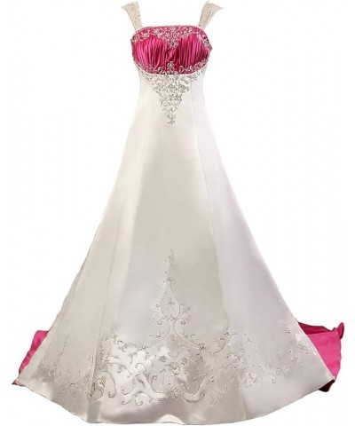 Women's Detachable Straps Embroidery Satin Wedding Dress Bride Gown Ivory & Rose Red $80.36 Dresses