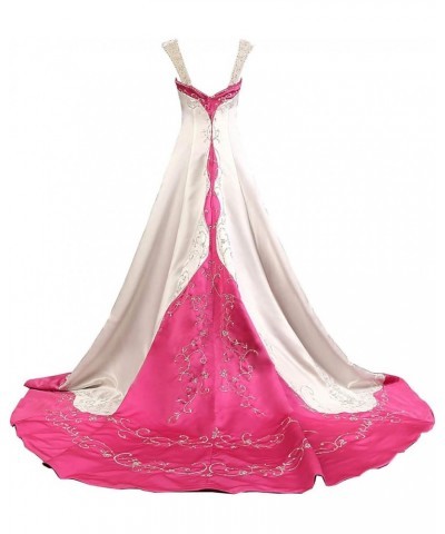 Women's Detachable Straps Embroidery Satin Wedding Dress Bride Gown Ivory & Rose Red $80.36 Dresses