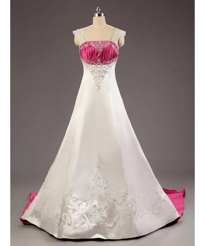 Women's Detachable Straps Embroidery Satin Wedding Dress Bride Gown Ivory & Rose Red $80.36 Dresses