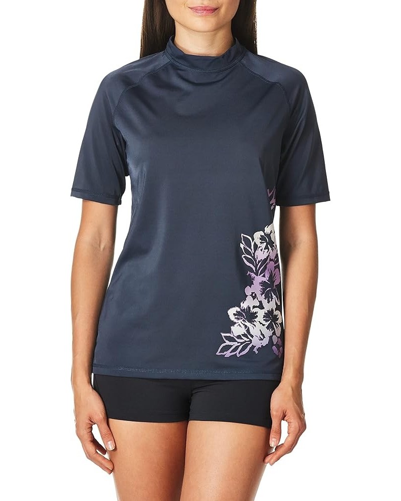 Women's Marina UPF 50+ Short Sleeved Active Rashguard & Workout Top Oceanside Slate Grey $7.92 Swimsuits