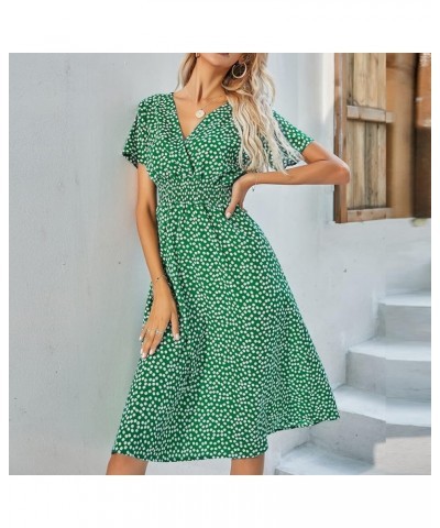 Beach Dresses for Women,2024 Spring Summer Trendy Elegant Wrap V Neck Floral Boho Dress,Flowy Ruched Hawaiian Maxi Dress E-gr...