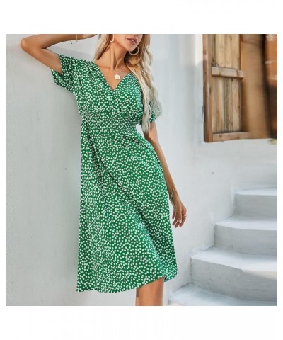 Beach Dresses for Women,2024 Spring Summer Trendy Elegant Wrap V Neck Floral Boho Dress,Flowy Ruched Hawaiian Maxi Dress E-gr...