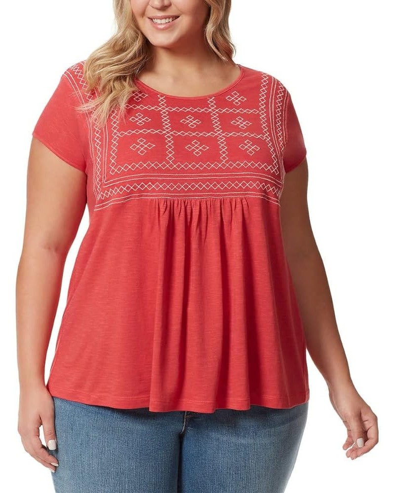 Ladies' Embroidered Tee, Crewneck Short Sleeve Tee | Women Short Sleeve Shirt | Womens Top Red $9.98 T-Shirts