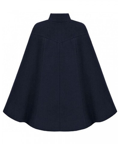 Women's Mock Neck Button Down Poncho Cape Woolen Pea Coat Cloak Navy $31.96 Coats