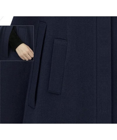 Women's Mock Neck Button Down Poncho Cape Woolen Pea Coat Cloak Navy $31.96 Coats