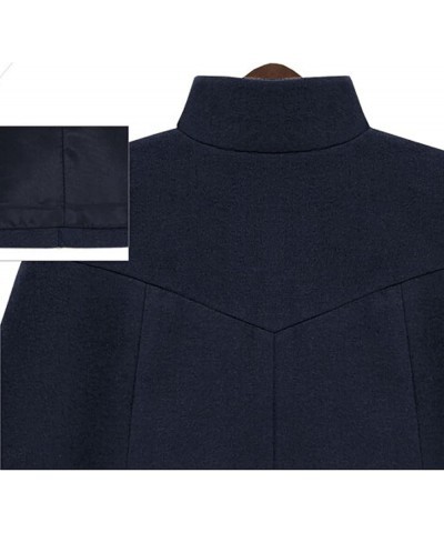 Women's Mock Neck Button Down Poncho Cape Woolen Pea Coat Cloak Navy $31.96 Coats