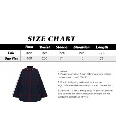 Women's Mock Neck Button Down Poncho Cape Woolen Pea Coat Cloak Navy $31.96 Coats