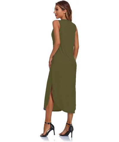 Women's Casual Beach Summer Dresses Sleeveless Graphic Long Sundress Cover Up Dresses with Pocket B Army Green $17.48 Swimsuits