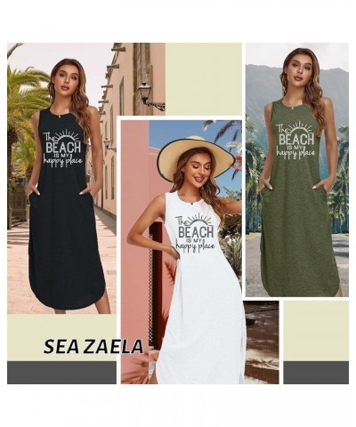 Women's Casual Beach Summer Dresses Sleeveless Graphic Long Sundress Cover Up Dresses with Pocket B Army Green $17.48 Swimsuits