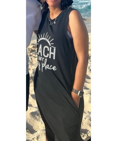 Women's Casual Beach Summer Dresses Sleeveless Graphic Long Sundress Cover Up Dresses with Pocket B Army Green $17.48 Swimsuits