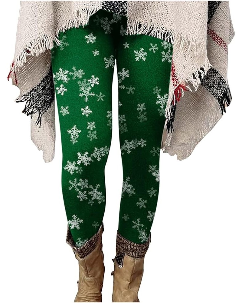 Christmas Fleeced Leggings Women Snowflake Print Xmas Holiday Leggings Pants Fashion Ladies Thick Warm Tight Pants 02 Green $...