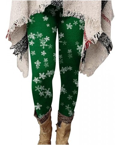 Christmas Fleeced Leggings Women Snowflake Print Xmas Holiday Leggings Pants Fashion Ladies Thick Warm Tight Pants 02 Green $...