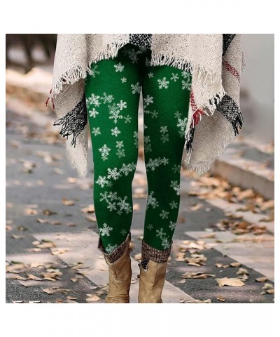 Christmas Fleeced Leggings Women Snowflake Print Xmas Holiday Leggings Pants Fashion Ladies Thick Warm Tight Pants 02 Green $...