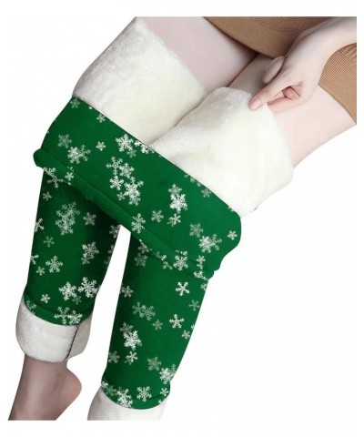 Christmas Fleeced Leggings Women Snowflake Print Xmas Holiday Leggings Pants Fashion Ladies Thick Warm Tight Pants 02 Green $...