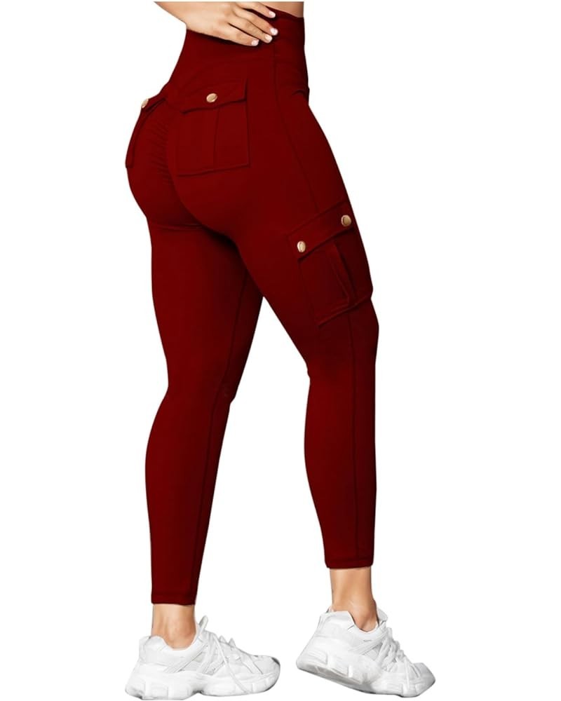 Cargo Leggings with Pockets for Women Plus Size High Waisted Tummy Control Leggings Scrunch Butt Lifting Yoga Pants 02 Wine $...