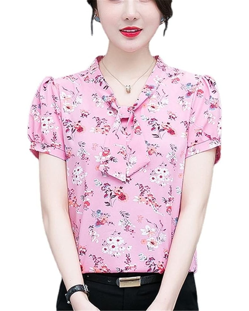 Women Short and Long Sleeve Blouses Shirts Elegant Casual Flower Tops Pink 2 $9.71 Blouses