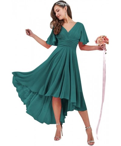 High Low Bridesmaid Dresses with Sleeves for Women A Line Chiffon Formal Evening Dress Teal $26.00 Dresses