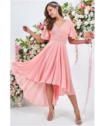 High Low Bridesmaid Dresses with Sleeves for Women A Line Chiffon Formal Evening Dress Teal $26.00 Dresses