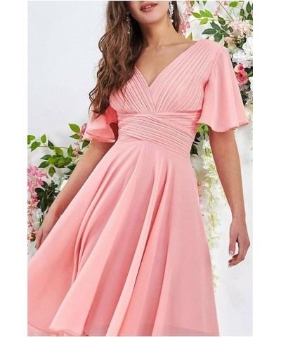 High Low Bridesmaid Dresses with Sleeves for Women A Line Chiffon Formal Evening Dress Teal $26.00 Dresses