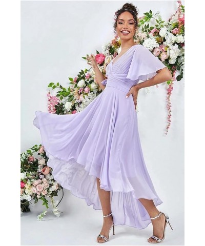 High Low Bridesmaid Dresses with Sleeves for Women A Line Chiffon Formal Evening Dress Teal $26.00 Dresses