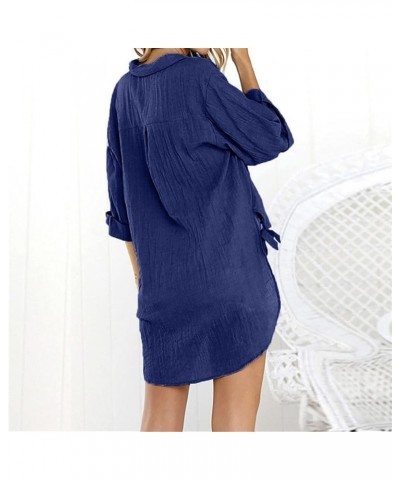 Women Long Sleeve Boyfriend Button Down Shirts Asymmetrical Casual Summer Lace Up Oversized Tunic Tops 3/4 Sleeve1-blue $9.25...