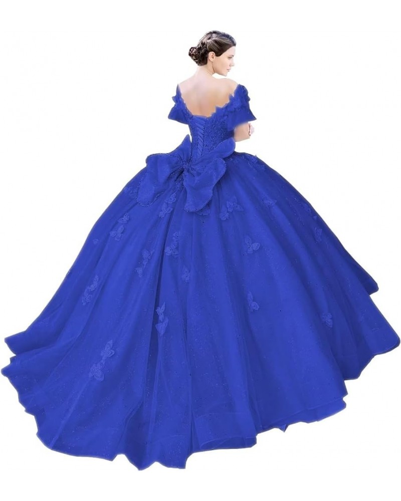 Off Shoulder Quinceanera Dresses Puffy Butterfly Ball Gowns for Vestido de 15 años Glitter Beading Prom Dress Ftu15 Royal Blu...