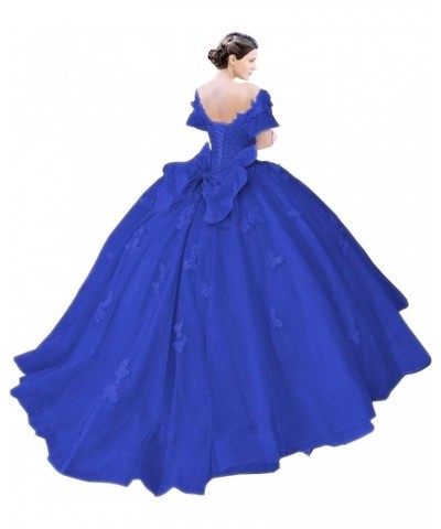 Off Shoulder Quinceanera Dresses Puffy Butterfly Ball Gowns for Vestido de 15 años Glitter Beading Prom Dress Ftu15 Royal Blu...