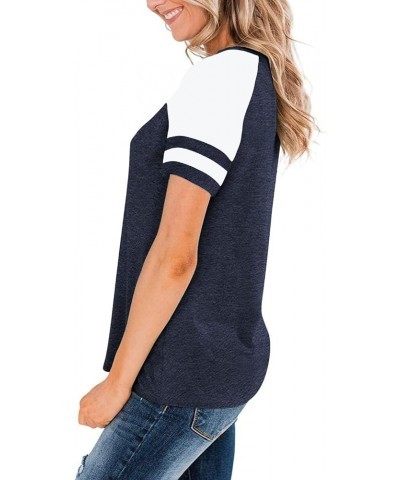 Womens Shirts Casual Tunic Tops Color Block Crewneck Summer Loose Fitting Workout Tee Shirts A08_navy Blue $11.72 Tops