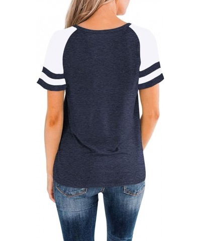 Womens Shirts Casual Tunic Tops Color Block Crewneck Summer Loose Fitting Workout Tee Shirts A08_navy Blue $11.72 Tops