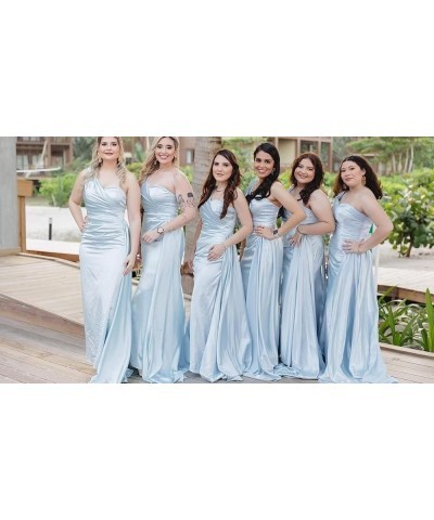 One Shoulder Bridesmaid Dresses Satin Mermaid Long Formal Dresses Pleated Prom Dress for Wedding Women Burnt Orange $43.34 Dr...