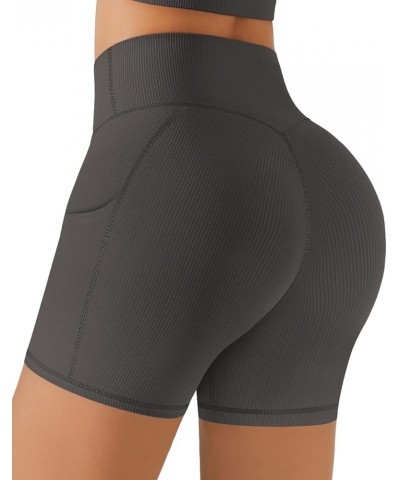 Women Cross Waist Biker Shorts with Pocket 5" High Waisted Booty Workout Shorts 1 Grey $9.66 Activewear