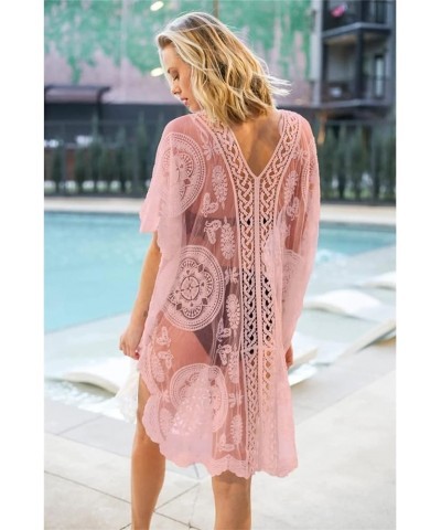 Lace Beach Dress for Women Crochet Long Sheer Bikini Swimsuit Cover Up Mauve $19.13 Swimsuits