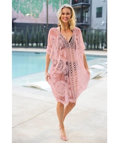 Lace Beach Dress for Women Crochet Long Sheer Bikini Swimsuit Cover Up Mauve $19.13 Swimsuits